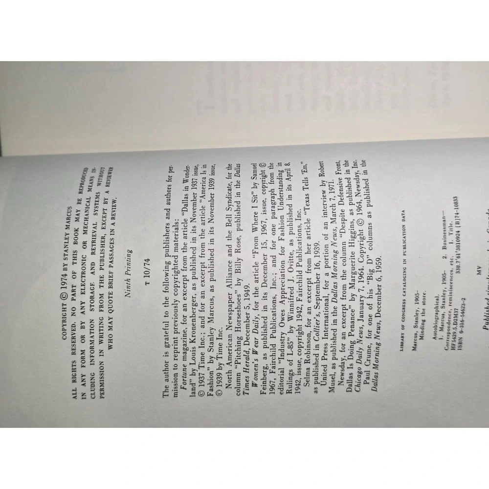 SIGNED Minding the Store Stanley Marcus 1974 Hardcover Inscribed‎ IBM Interest